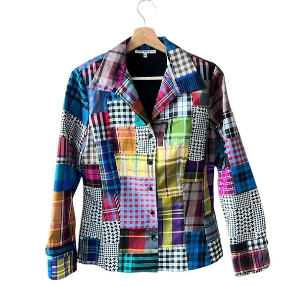 Marisa Baratelli Sz 6 100% Thai Silk Multi Color Patchwork Blazer Jacket - Picture 1 of 8